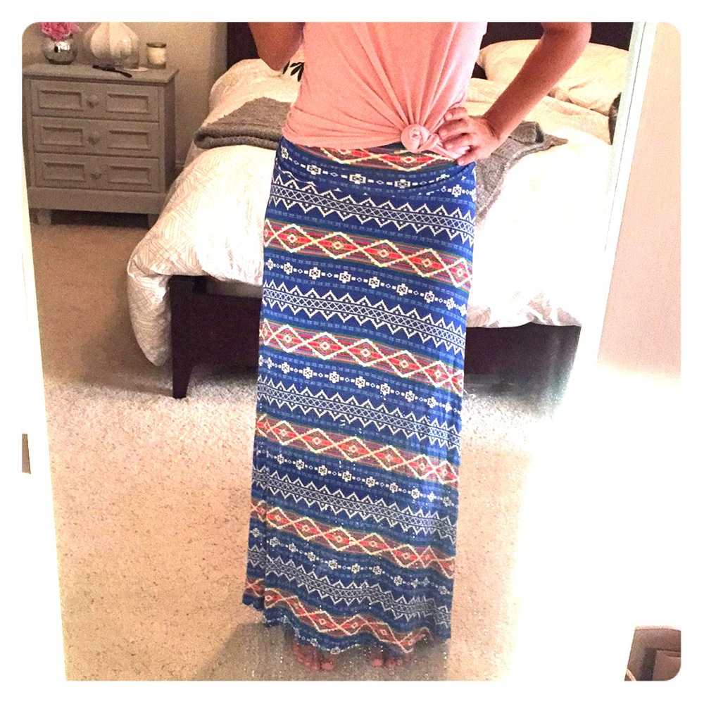 Royal Blue Aztec Maxi Skirt